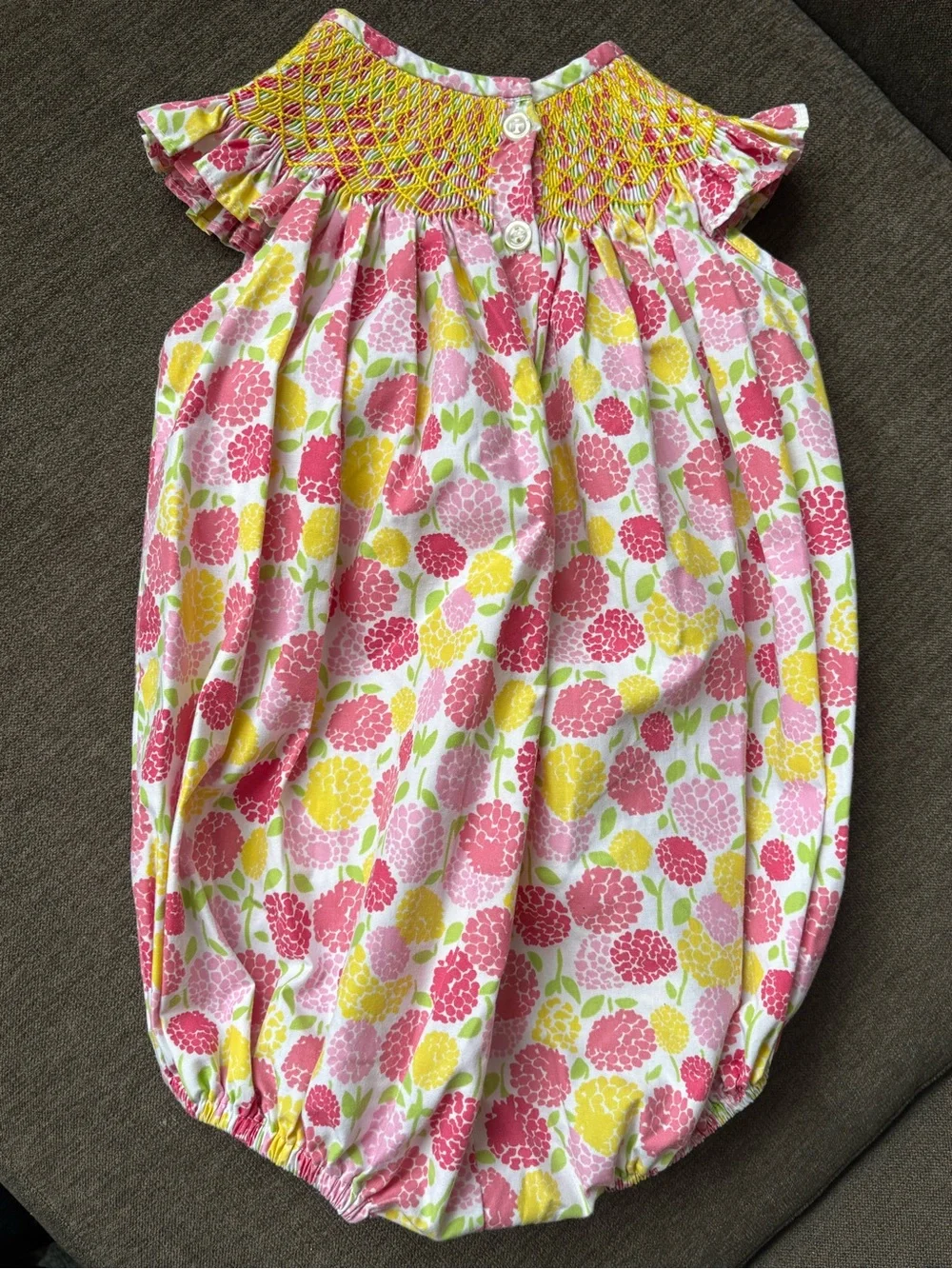 Lolly Wolly Doodle Pink Yellow Floral Smocked Bubble One-Piece
